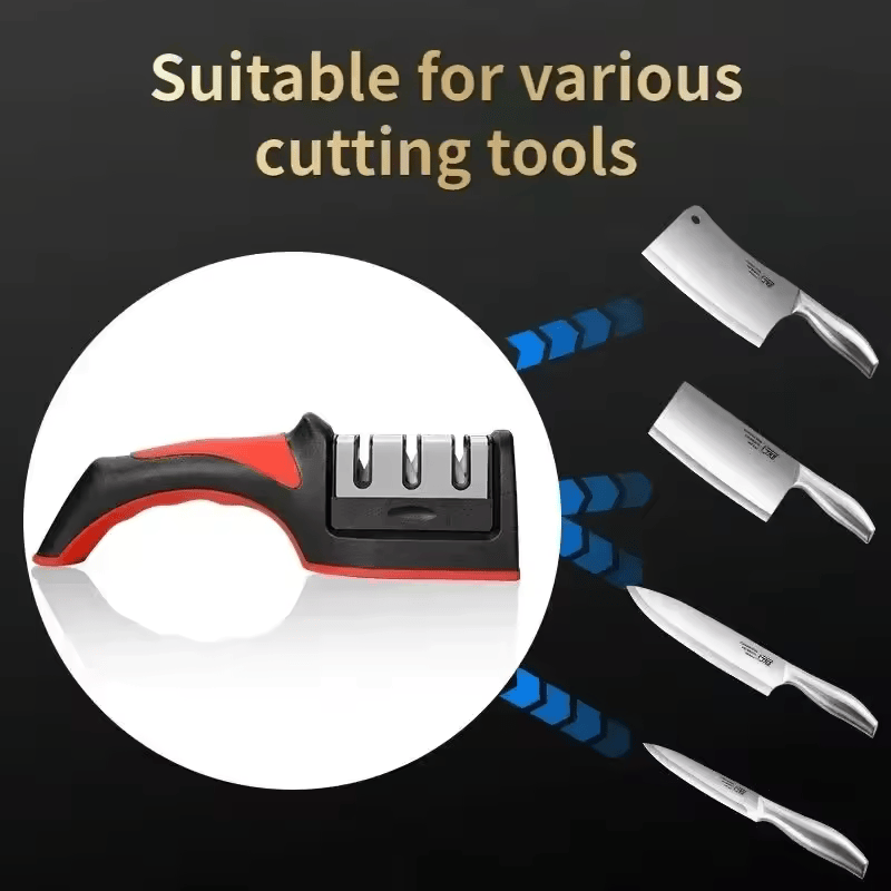 3/4 Segment Cutter Knife Sharpener Kitchen Handheld Three-purpose Sharpening Stone Tool with Non Slip Base Kitchen Knives