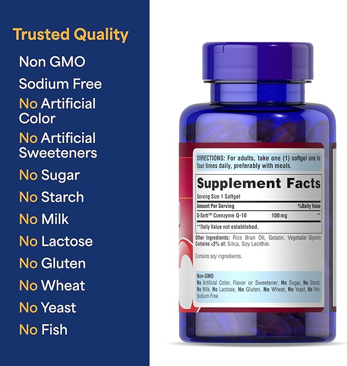 Puritan's Pride Q-Sorb CoQ-10 100mg | Supports Heart Health | Dietary Supplement | Healthy Supplement | Energy Supplement | Gluten Free | 240 Rapid Release Softgels