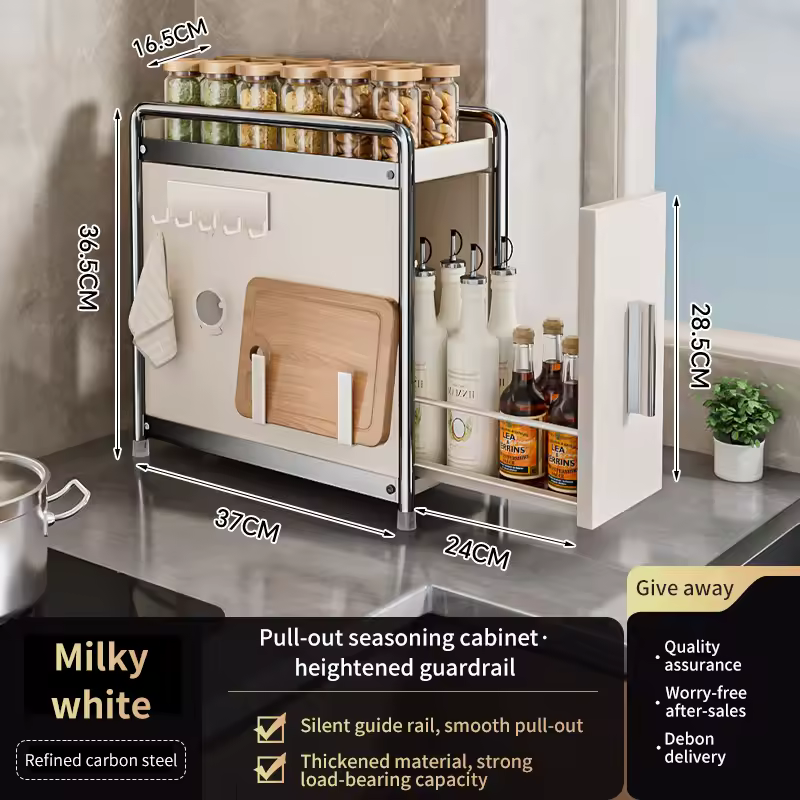 Kitchen Multifunctional Narrow Side Pull Out Multi Shelf Spice Condiment Organiser Countertop Tidy Shelves Kitchen Accessories