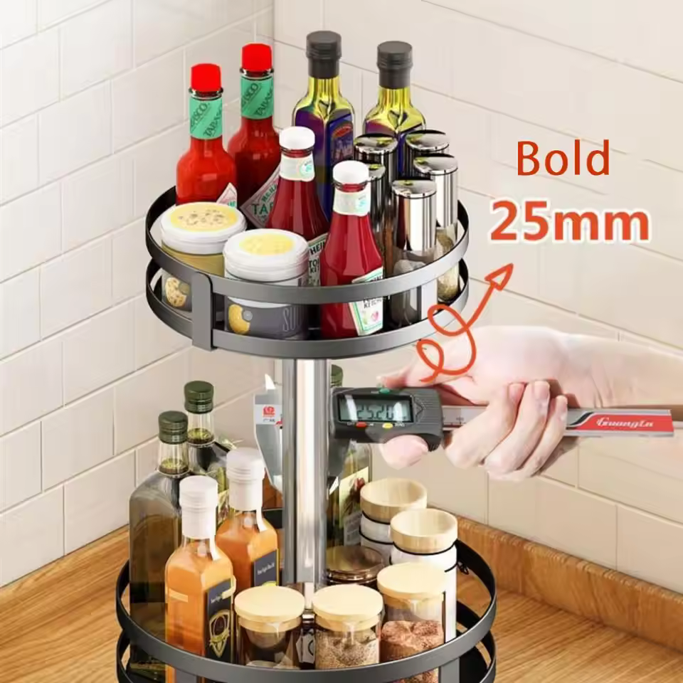 Rotation Condiment Rack Multifunctional Carbon Steel Flavour Storage Tray Round Seasonings Spice Organizer for Kitchen