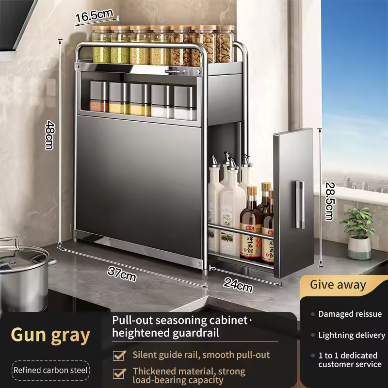 Kitchen Multifunctional Narrow Side Pull Out Multi Shelf Spice Condiment Organiser Countertop Tidy Shelves Kitchen Accessories