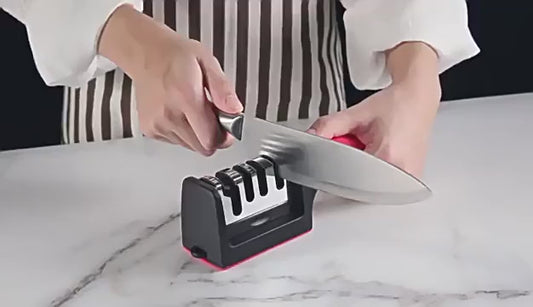 3/4 Segment Cutter Knife Sharpener Kitchen Handheld Three-purpose Sharpening Stone Tool with Non Slip Base Kitchen Knives